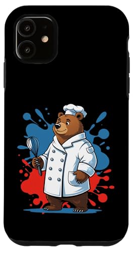 泡立て器を持つかわいいシェフくま(冬スタイル) スマホケース iPhone 11 用