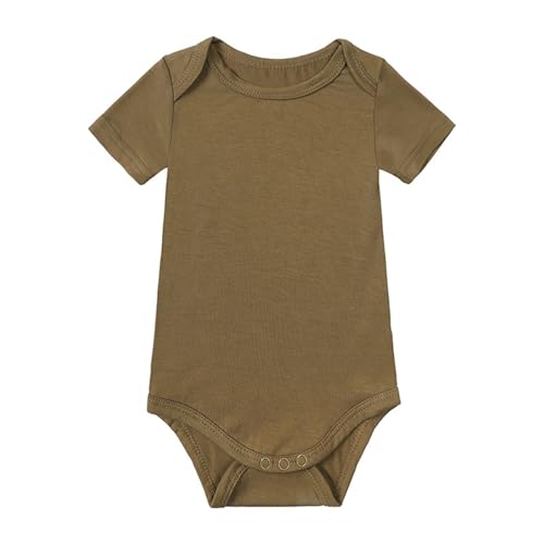 Infant Newborn Baby Fiber Pure Color Short Sleeved Fart Clothes Boys Bodysuits (Brown, 12-18 Months)
