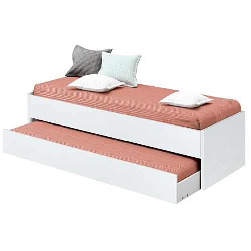 MUEBLES PITARCH | Cama Nido de 2.2 cm de Grosor, con Ruedas Fácil de Extraer, Somier Superior No Incluido, 54 x 202 x 97 cm(Alto x Ancho x Profundo), Blanca, Colección Tibet