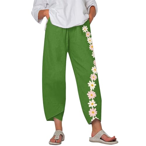 Image of DMOYALA Linen Pants for Women Summer Casual Wide Leg Capri Pants Loose Fit Palazzo Pants Cropped Beach Pants with Pockets