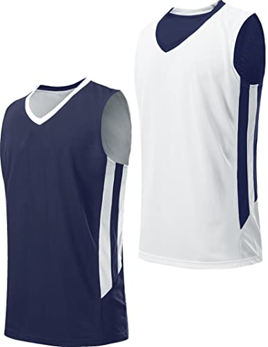 Youth Boys Reversible Mesh Performance Athletic Basketball Jerseys Blank Team Uniforms For Sports Scrimmage (Navy/White, Youth Large) #TOP19