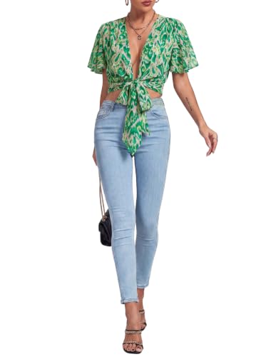 Image of LYANER Women's Tie Front Sexy Crop Tops