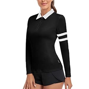 Soneven Women’s Long Sleeve Golf Polo Shirts Moisture Wicking Quick Dry Half-Zip Pullover Athletic Workout Striped Tops