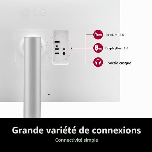 LG Electronics 27UP650P-W 4K UHD 27" (68 cm), 3840 x 2160, 16:9, VESA DisplayHDR™ 400, AMD FreeSync™, IPS avec DCI-P3 95%, HDR10, 5 ms GtG - Blanc