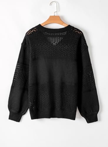 Image of SHEWIN Women's Sweaters Casual Long Sleeve V Neck Crewneck Lightweight Crochet Pullover Sweater Tops