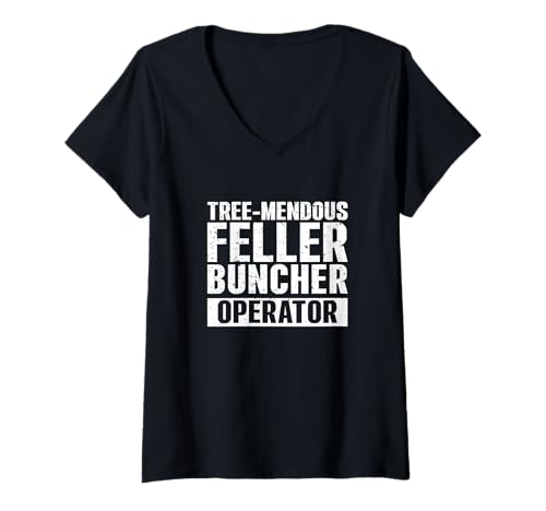 Womens Tree-mendous Feller Buncher Operator Funny Timber Harvesters V-Neck T-Shirt
