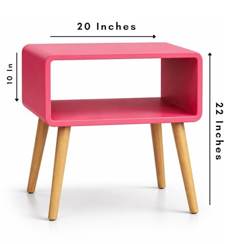 Image of SS Wood Nation Vintage Bookcase Nightstand, Coffee Table, End Table, Bedside Table for Compact Areas, Magazine Stand with Storage, and Living Room /Bedroom (Modern, Blush Pink)