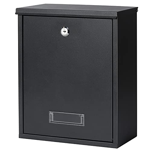 Jssmst Locking Mailbox Wall Mount Key Lock Drop Box Large Capacity with Galvanized Steel Cover and Rust-Proof Metal Post Box, Black Matt, SM-0702LK,Medium by Jssmst - Used condition - US$21.99