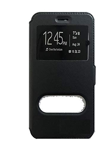 Pour WIKO RIDGE FAB DISPLAY 5.5 ÉTUI COVER CASE FLIP NOIR FENÊTRE STAND SLIDE GEL SILICONE SOUPLE TPU PORTEFEUILLE MAGNETIQUE