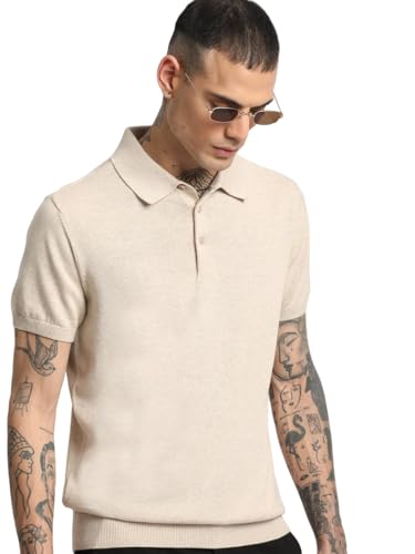 Image of Men Blue Solid Regular Fit Polo Collar T-Shirt
