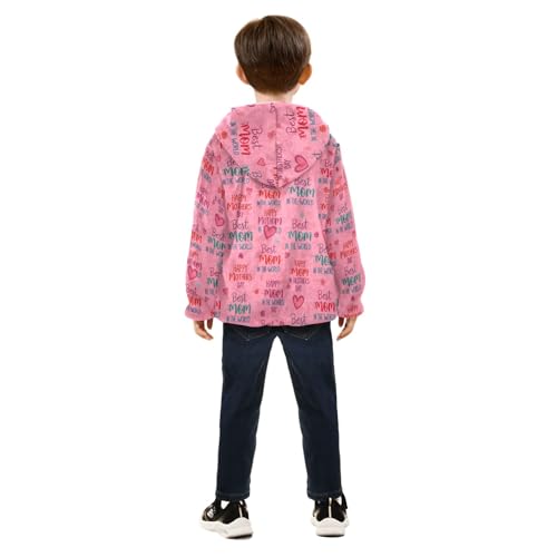 Colorful Best Mom World Boys Zip up Jacket, Thick Light Fleece Jacket 3T4