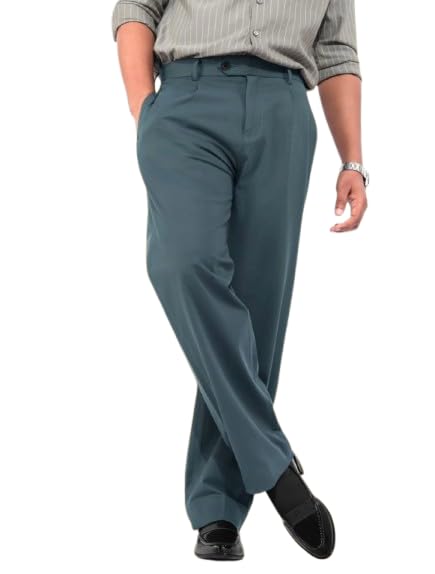 urbanvora Men's Formal Slim Fit Trousers, Lycra Blend Stretch Fabric, Mid Rise with Slit Pockets, Solid Pattern Office Dress Pants-picture-53