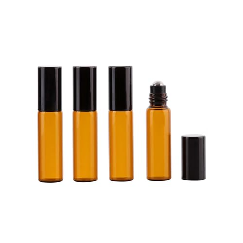 5ml Botellas de Vidrio ámbar con Bola de Metal de Acero Inoxidable - 4 Piezas Botella de Aceite Esencial Roll-on para Aceite Esencial, Frasco Perfume Recargable