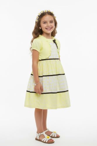 Image of ToBeInStyle Girls Two Piece Short Sleeve Dress and Matching Bolero Crop Cardigan Assorted Prints Cotton Blend Summer Outfit