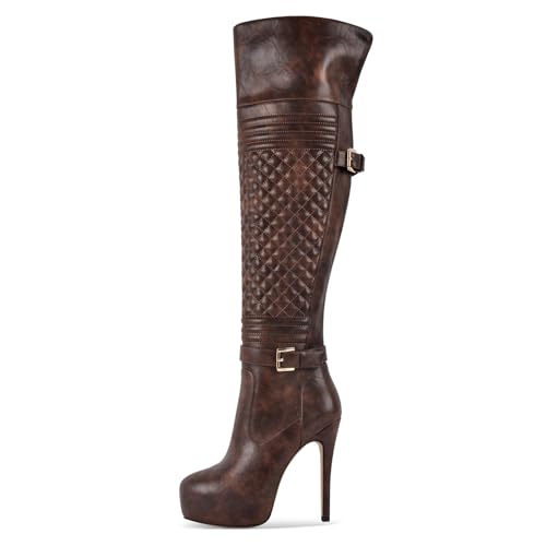 Women's Platform Round Toe Over the Knee High Boots Zip Up Stilettos High Heels