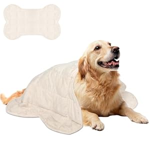 YUSRA Weighted Dog Blanket 5lb, Soft Bone Shape Weighted Calming Blanket for Dogs Perfect for Thunderstorm, Separation, Travel, Fireworks, Small Dog Bed Blanket Machine Washable, Beige, 23 x 35inch