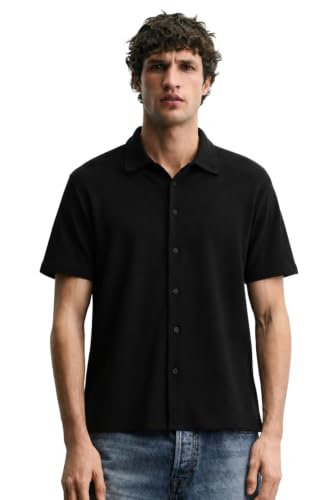 Image of Alan Jones Clothing Men's Waffle Knit Shirt | Casual Relaxed Fit Short Sleeve Button Down | Textured Cotton Blend Shirt