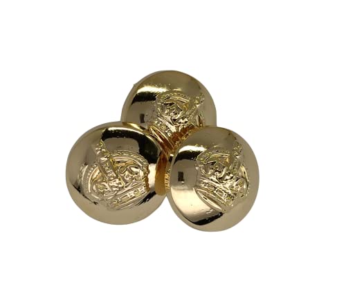 25 Gold and Silver Engraved Crown Buttons 15mm 20mm 23mm Made and Shipped from Spain (Gold, 15mm)