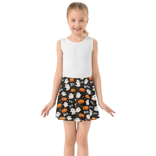 Girls Athletic Skirt 3-12 Years High Waist Tennis Skirts Halloween Ghosts Pumpkin for Kids Golf Running Dance Skort3