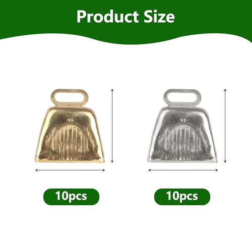 20PCS Small Vintage Metal Cow Bells, Rustic Hanging Craft Bells for Christmas Tree Decorations, Farm Animal Collars & DIY Crafts Projects(Gold + Silver)