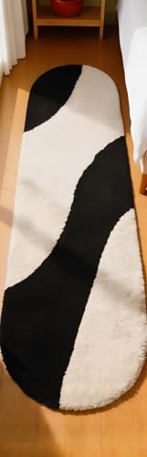 Image of Fluffy Silky Micro Fiber Polyster Carpet /Runner for Bedroom, Study Room, Playing Room, Guest Room ETC. 2x6 feet Feet, (Black and Ivory new Laher)