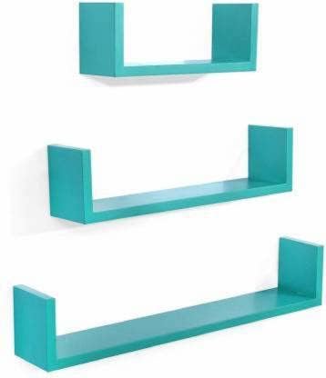 Image of Wooden Wall Mounted Shelf for Home Office, Decoration (Number of Shelves - 3) (Dark Blue)