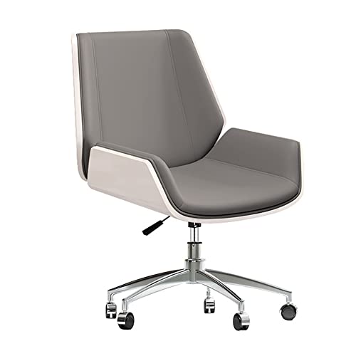 Ergonomic Mid Back Office Chair with Wheels Adjustable Height Arms and Swivel Function Gray Leather Task Chair for Home Office Aluminum Alloy Chair Feet Comfortable Desk Chair for Work or St