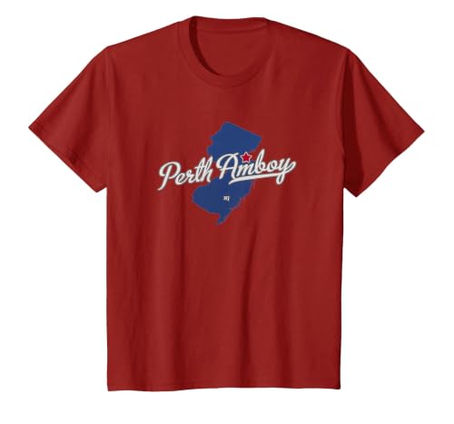 Perth Amboy New Jersey NJ Map T-Shirt, Youth, Cranberry Red, Medium