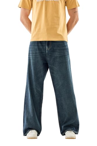 Men Jeans | Baggy Fit Wide-Leg Mid Rise | 100% Cotton Smooth Texture | Relaxed Street Wear Denim for Casual & Everyday Use