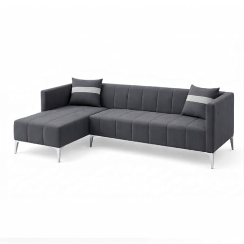 Image of Solomon Luxe Velvet-Suede Fabric 5 Seater LHS L Shape Sofa | Comfortable & Spacious Seating | Modern Sofa for Living Room - Dark Gray