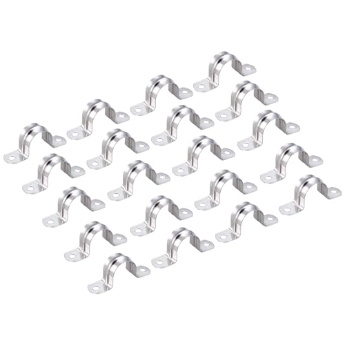 SUPERFA 20Pcs 20mm U Shaped Pipe Strap Clamps, 304 Stainless Steel Hose Wall Clips for Water and Gas Pipes
