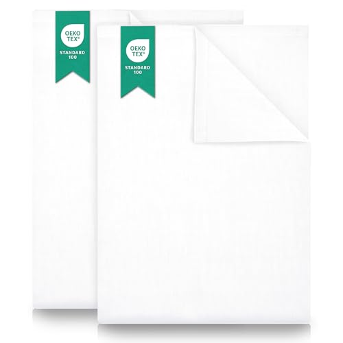 Green Mark Klassische Bettlaken – 2er Set Flache Laken aus 100 % Baumwolle, ohne Gummi, hautfreundlich, pflegeleicht, bei hohen Temperaturen waschbar - Weiß - 150 x 250 cm