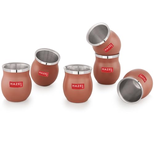 Image of HAZEL Double Wall Stainless Steel Kullad Set of 6 | Matt Brown Finish Tea & Coffee Cups | 150 ML