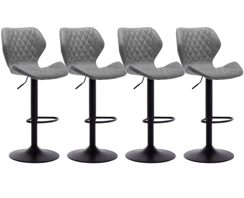 CIMOTA Swivel Adjustable Leather Bar Stools Set of 4 Modern Counter Height Bar Chairs for Kitchen Island Velvet Tall Barstools with Backs (23.6 to 31.5 Inch/PU Grey)