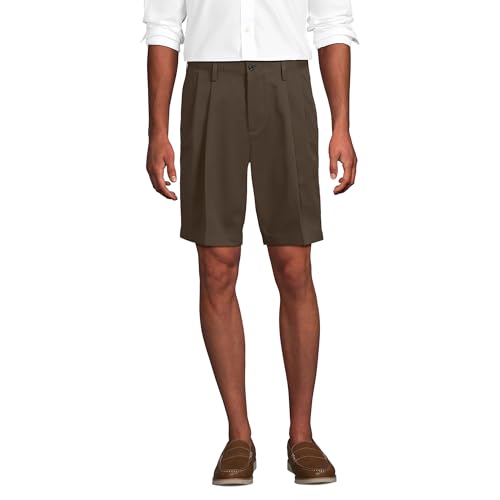 Lands' End Men's No Iron 9" Comfort Waist Pleated Front Chino Short 42 Cinder Brown