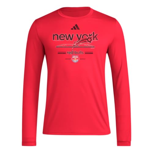 adidas Mens New York Red Bulls Pre-Game Long Sleeve Soccer T-Shirt,Team Power Red/New York Red Bulls,Small