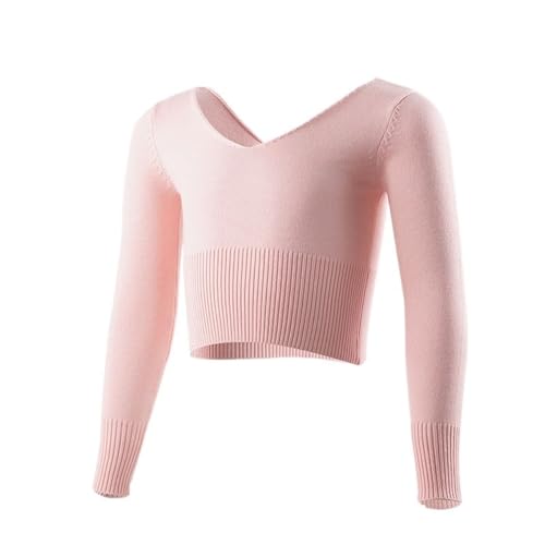Girl's Ballet Sweater Cardigan High Waist Ballet Warm Up for Leotards V Neck Long Sleeve Pullover Knit Crop Top Sweatshirt for Pilates Yoga Workout(Black,160(135-145cm Height)2