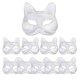 10Pcs Therian Mask - White Cat & Fox for DIY Crafts, Halloween & Party, Paintable Blank Animal Dress Up