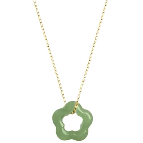 Banan Women's Jasper Natural Jade Necklace Hollow Carved Flower Shaped Pendant Necklace Dainty Choker Fashion Charm Necklace Chinese Jewelry Green Jade Necklace For Men