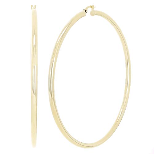 Image of Italian 14k Yellow Gold High Polished Round Hoop Earrings