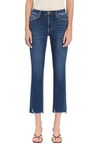 Flying Monkey Women's High-Rise Frayed Hem Cropped Slim Straight Leg Jeans