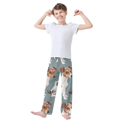 Lovely Jack Russell Boys Long Pants Soft Trousers Elastic Waist Kids Lounge Bottoms with Pockets S-XL2