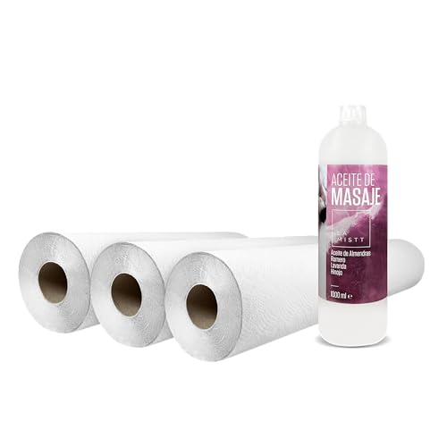 Papel de camilla y aceite para masajes relajantes en cabinas de estética