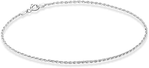 Miabella 925 Sterling Silver Solid 1.5mm Diamond-Cut Braided Rope Chain Anklet Ankle Bracelet for Women Teen Girls, Made in Italy (sterling silver, 10)