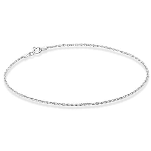 Miabella 925 Sterling Silver Solid 1.5mm Diamond-Cut Braided Rope Chain Anklet Ankle Bracelet for Women, Made in Italy