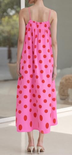 Image of Women Polka Dot Maxi Dress Sleeveless Backless A Line Beach Long Dress Spaghetti Straps Casual Baggy Flowy Maxi Sundress