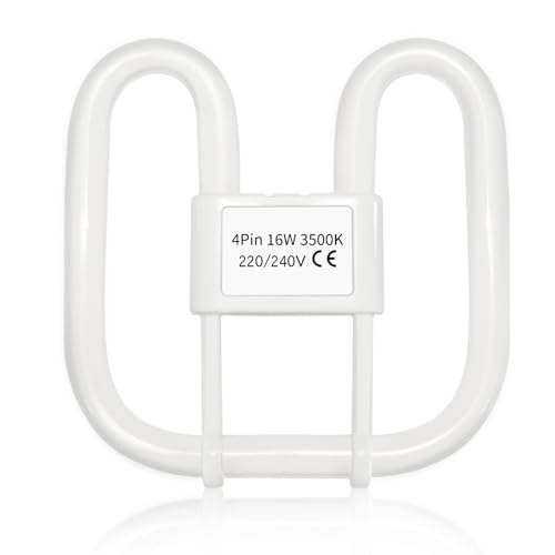 Akynite GR10q 4-Pin Bulb 16W 3500K Warm White 950LM Small 13.3x13.3cm 4 Pin CFL Compact Fluorescent Light Bulb AC 230V not dimmable GR10q DD Flat Butterfly Bulb for Flush Ceiling Light 1PC