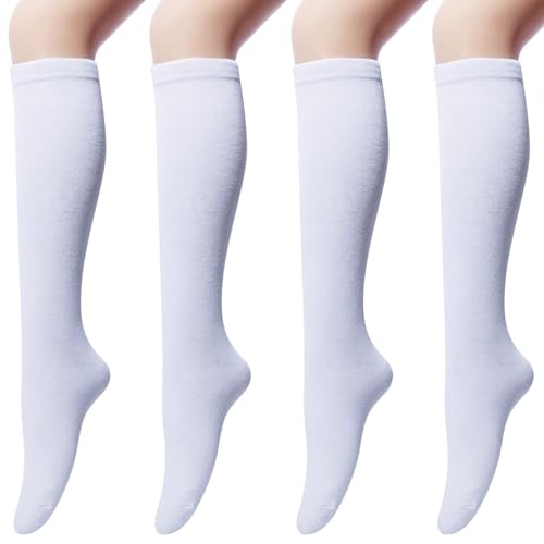 Senker Fashion Knee High Socks for Women, Cotton White Long Tube Sock Black Stockings Striped for Boot Outdoor Sport