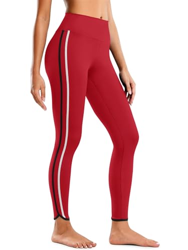 Aoysky Womens Buttery Soft Workout Leggings 25 Side Stripes High Waisted Full Length Yoga Leggings Tummy Control Stretch Active Pants Red