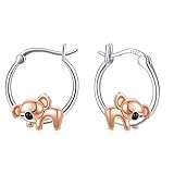 Koala - Pendientes de aro para mujeres y niñas, de plata de ley con animales pequeños, aretes de aro para orejas sensibles, joyería de koala, regalos para niñas pequeñas